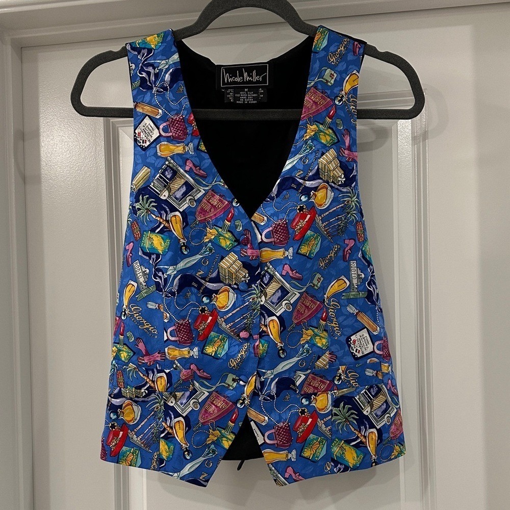 Nicole Miller Giorgio Beverly Hills Vintage 90s Silk Vest Womens Medium Blue